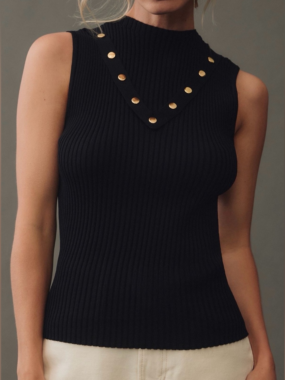 Eva Franco Studded Sleeveless Sweater in Black size Medium